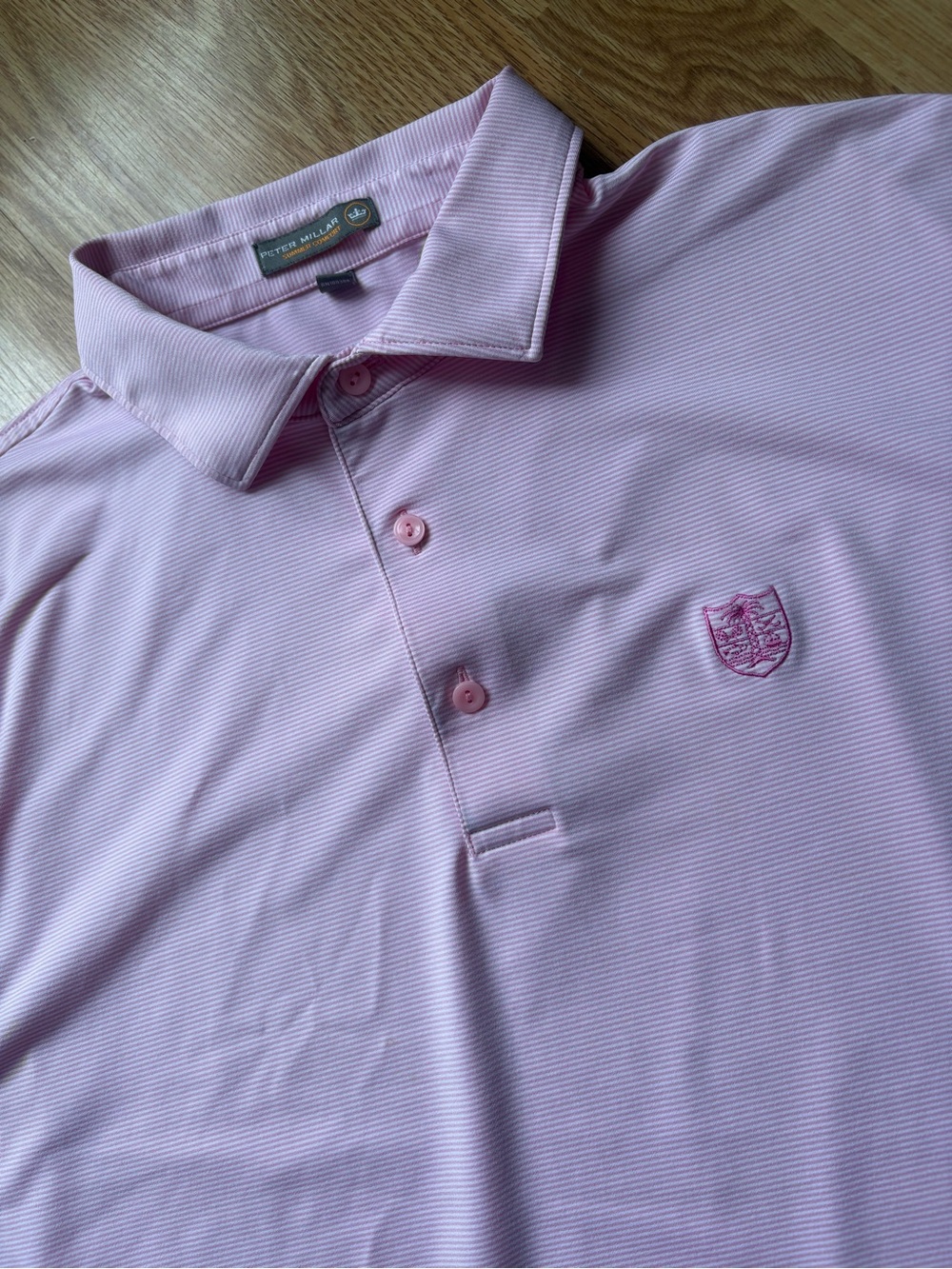 Peter millar summer comfort polo golf shirt pink stripes men sz large